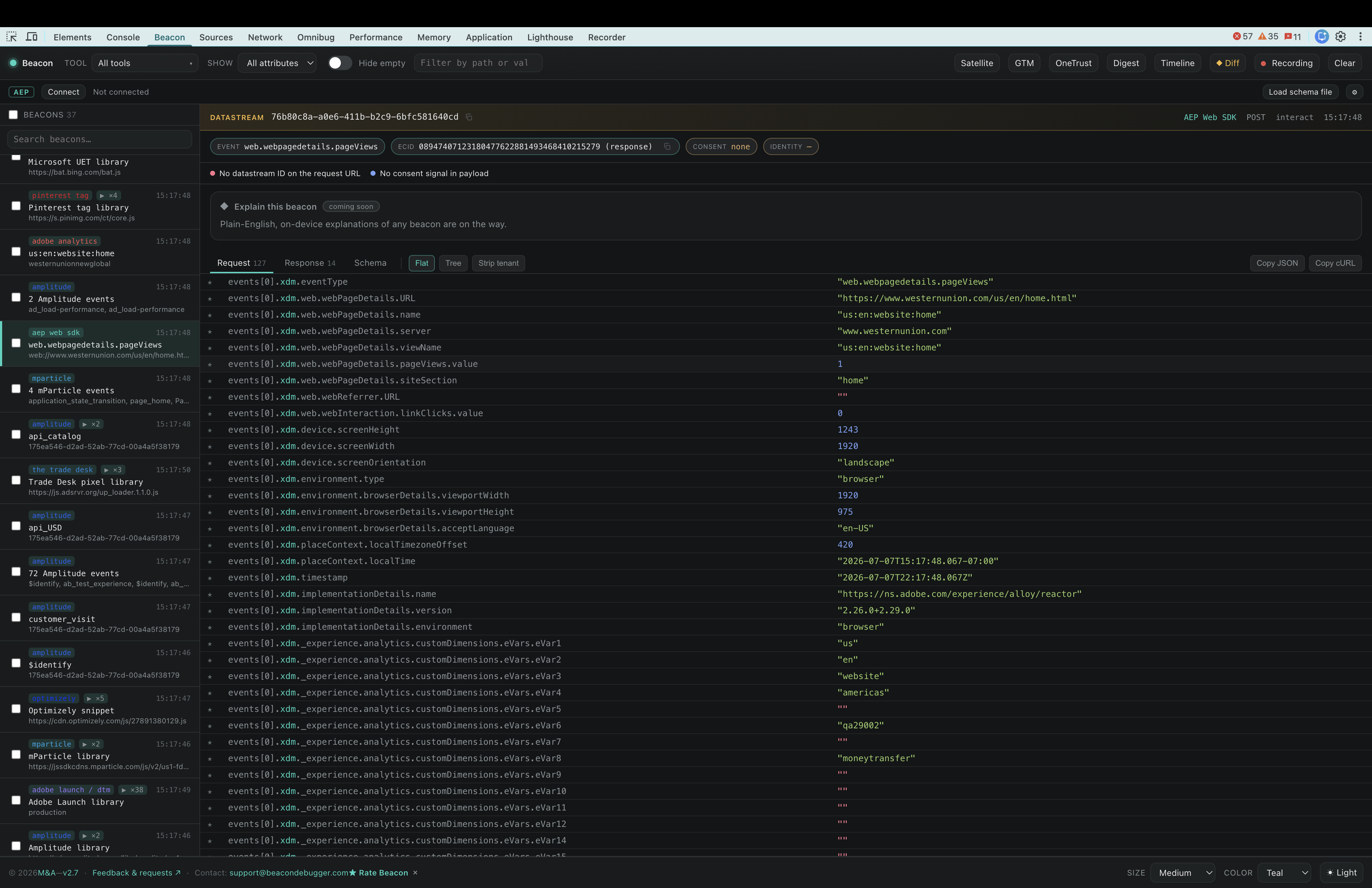 The Beacon panel home view capturing and decoding beacons across 30+ tools