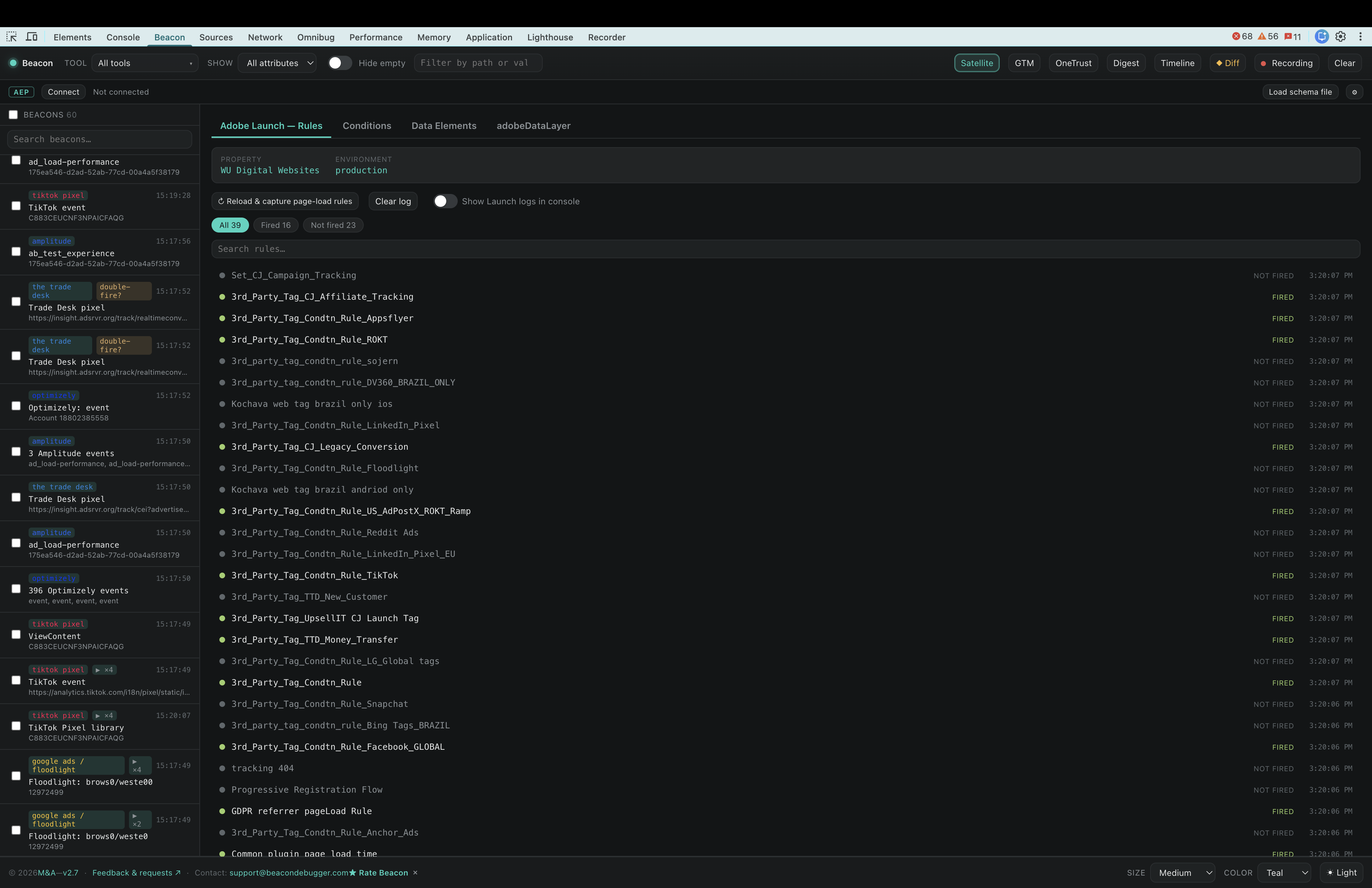 Adobe Launch rules that executed on the page