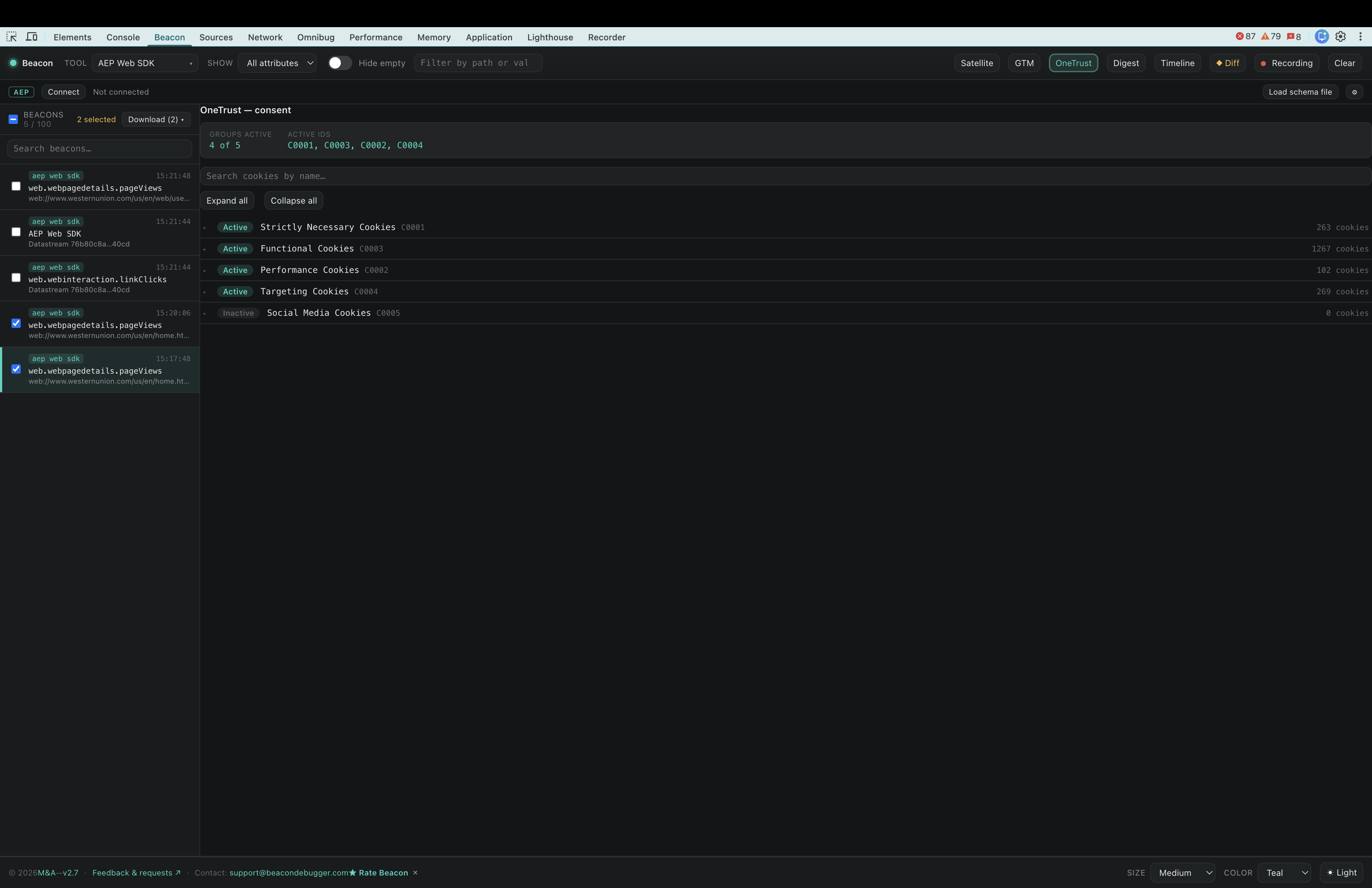 OneTrust consent state captured alongside beacons
