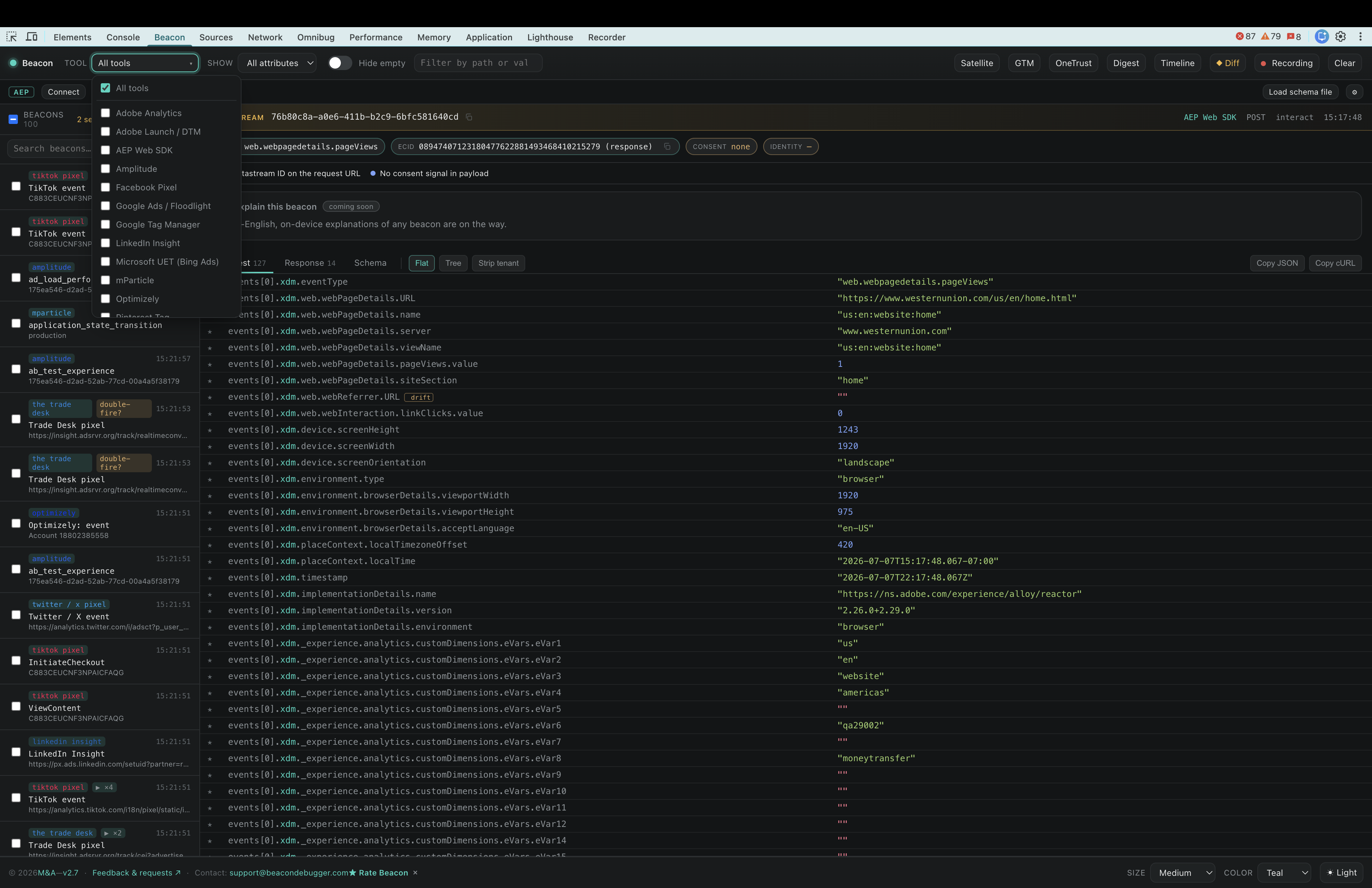 Filtering captured beacons by analytics tool