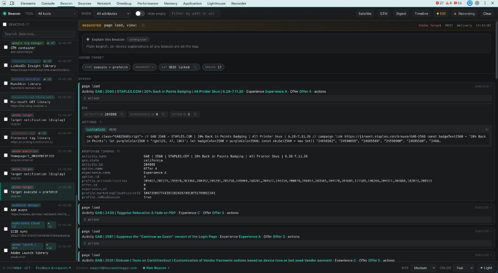 Beacon Adobe Target workflow preview